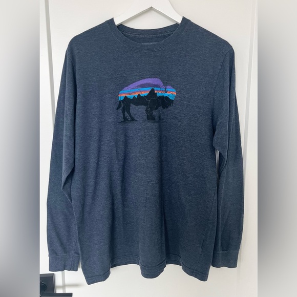 Patagonia Other - Patagonia Fitz Roy Bison Long Sleeve Shirt Men's L Blue Crew Neck Jackson Hole